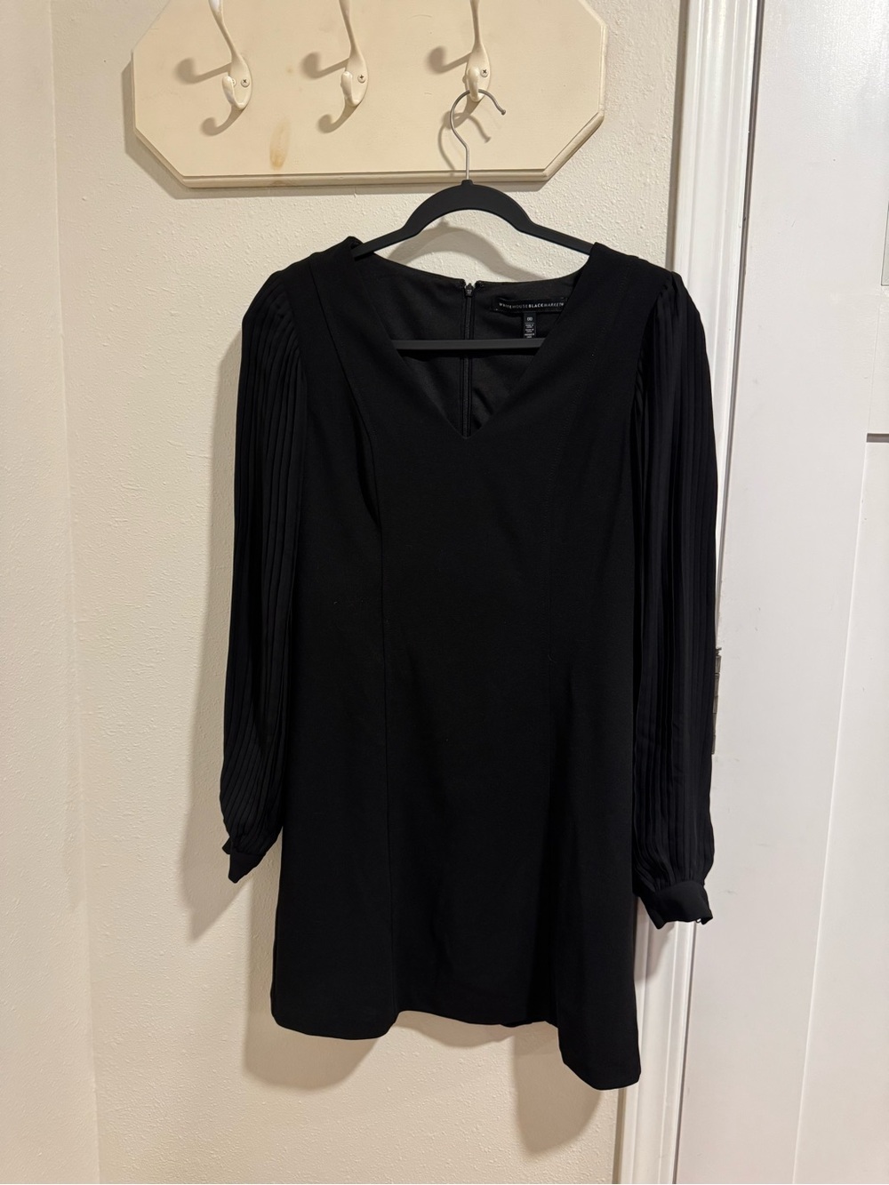 White House Black Market - Black Pleated-Sleeve V-Neck Women's Business Dress
